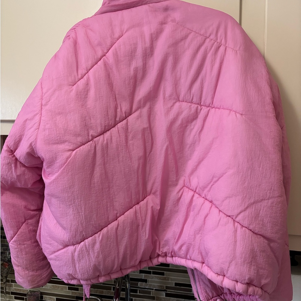 Armani Exchange Pink Puffer Jacket With Faux Fur Trim - Picture 5 of 9